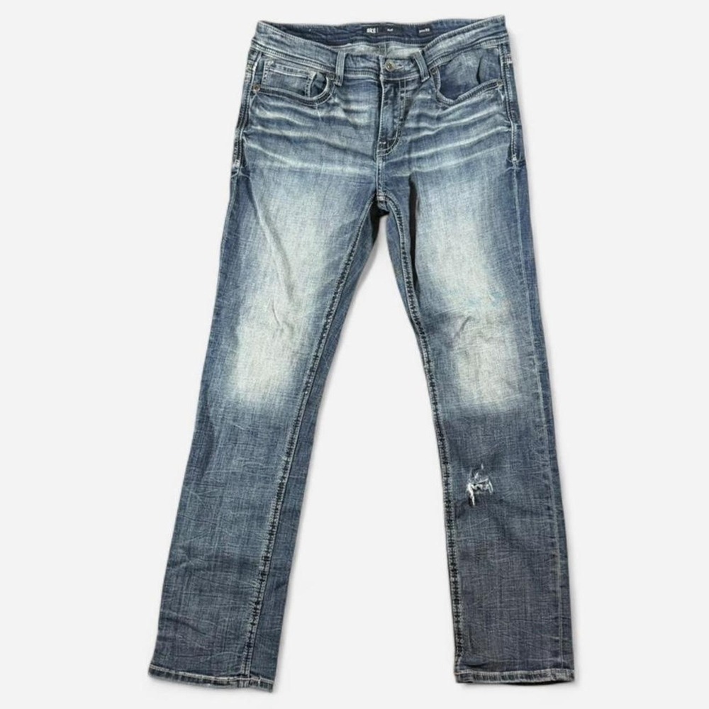 BKE Light Wash Fade Alec Fit Mens Jeans Distressed Western Size 34x32